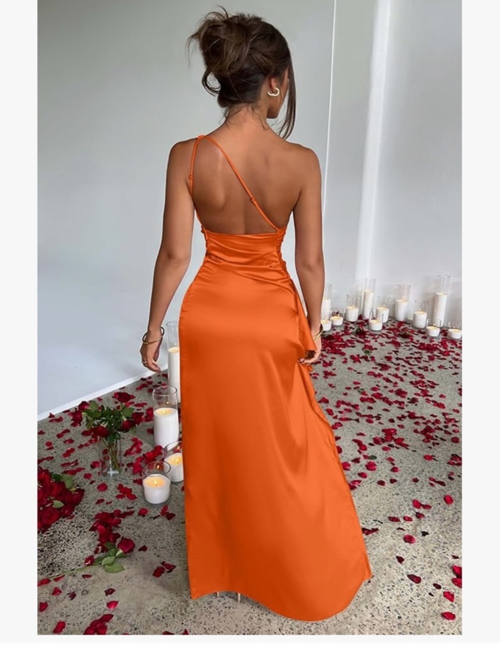 One-Shoulder Orange Evening Gown - - Picture 2 of 6